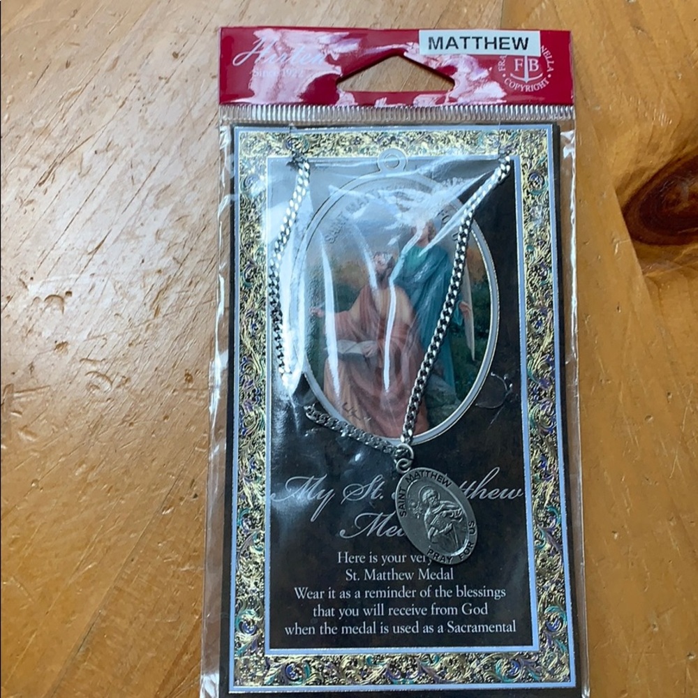 Saint Matthew medallion on necklace